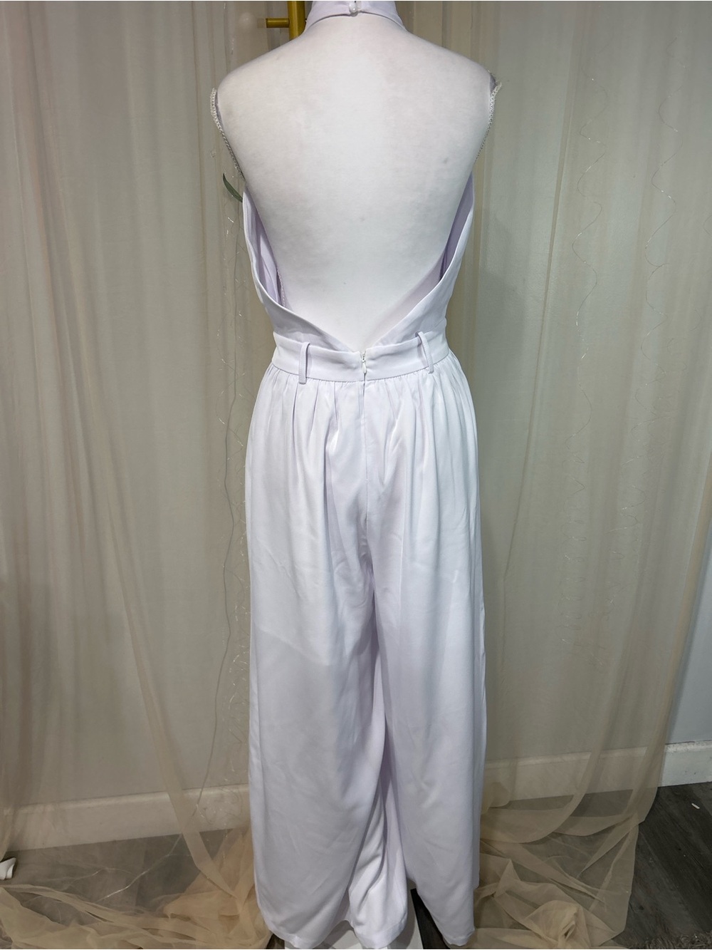 Commense Ivory Halter Cutout Wide-Leg Jumpsuit with Belt - Picture 6 of 9